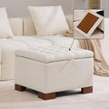 WUTUTUEE 24' Square Fabric Storage Ottoman with Wooden Tray Top, Modern Tufted Button Upholstered Footstool Coffee Table, Multifunctional Small Storage Ottoman for Living Room Bedroom, Beige