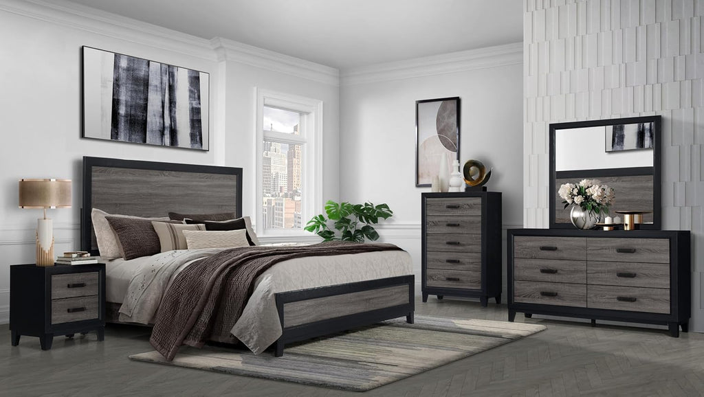 Grey and Black 5PC Full Bedroom Set