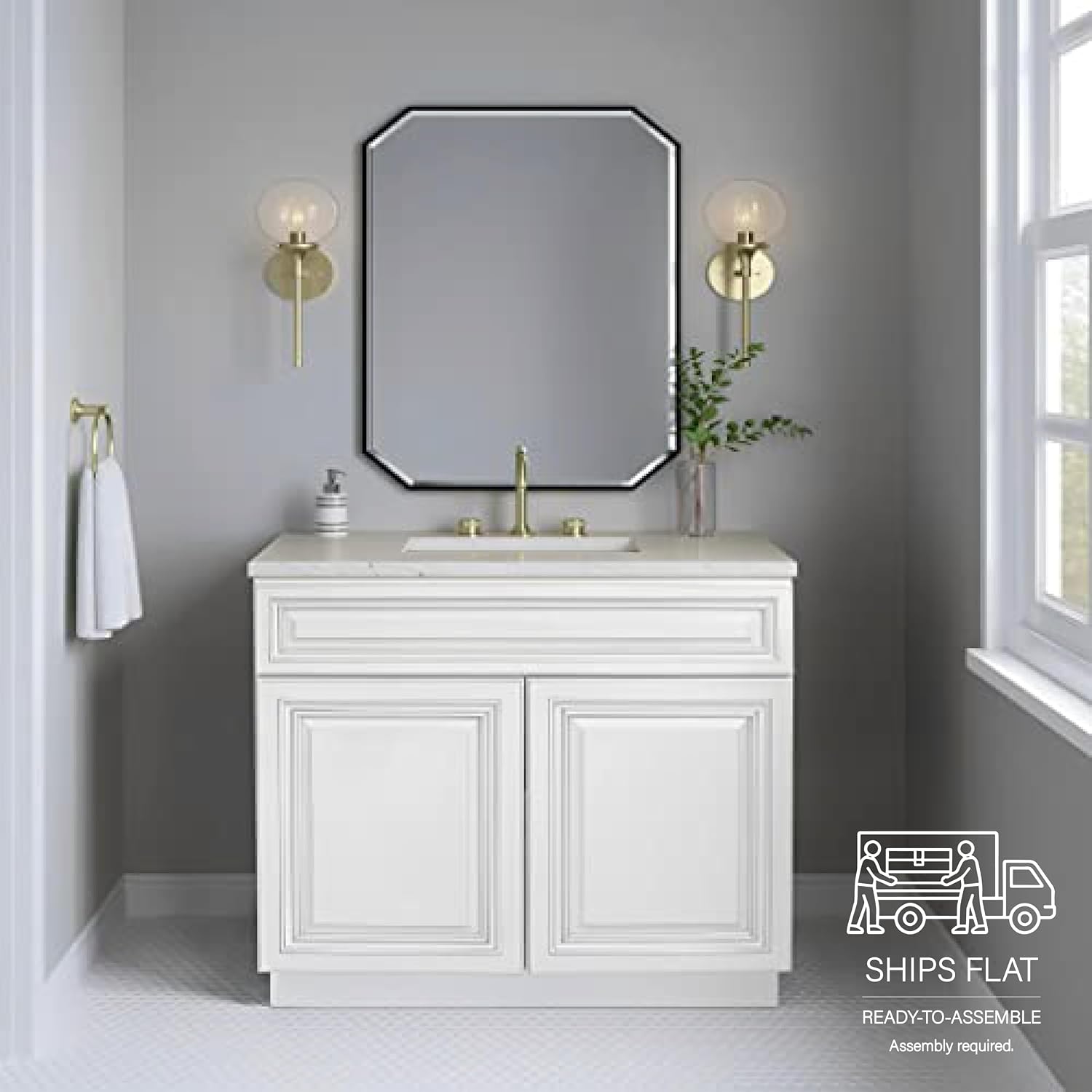 36' Antique White Bathroom Vanity Base – Ready-to-Assemble Sink Cabinet, Freestanding Bathroom Vanity Base Only, No Top or Sink