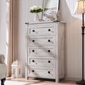 RedLemon Farmhouse 5 Drawer Dresser, 48' Tall Rustic Chest of Drawers, Wood Dresser for Bedroom, Living Room, Hallway, Antique Brush White