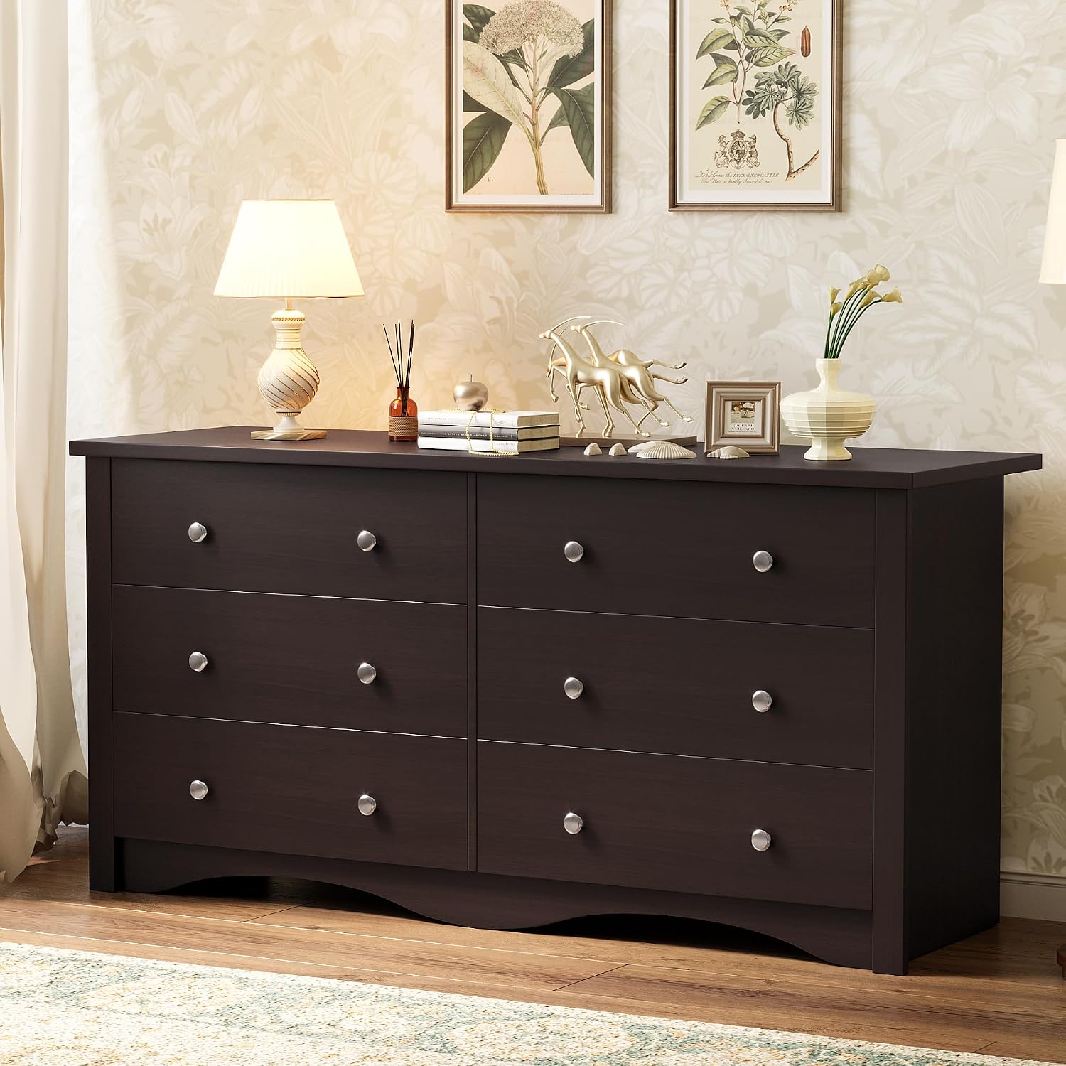YESHOMY Dresser for Bedroom, 6 Drawers Dresser, Modern Chest of Drawers, Wooden Dressers, TV Stand for Living Room,Closet, Hallway (Brown)