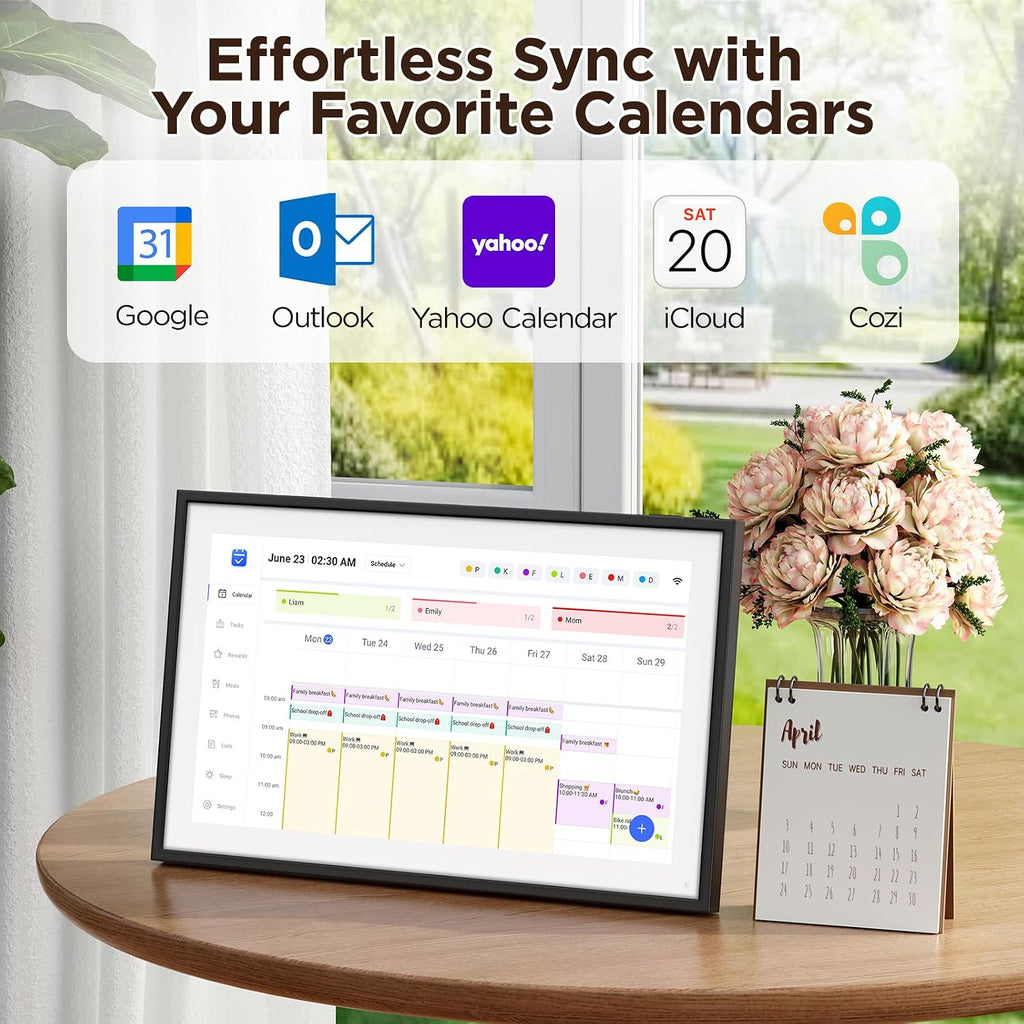 LOOFII 15.6 Inch Smart Digital Calendar – HD Touchscreen Family Planner & Calendar with Chore Chart & Meal Planner (Black White)