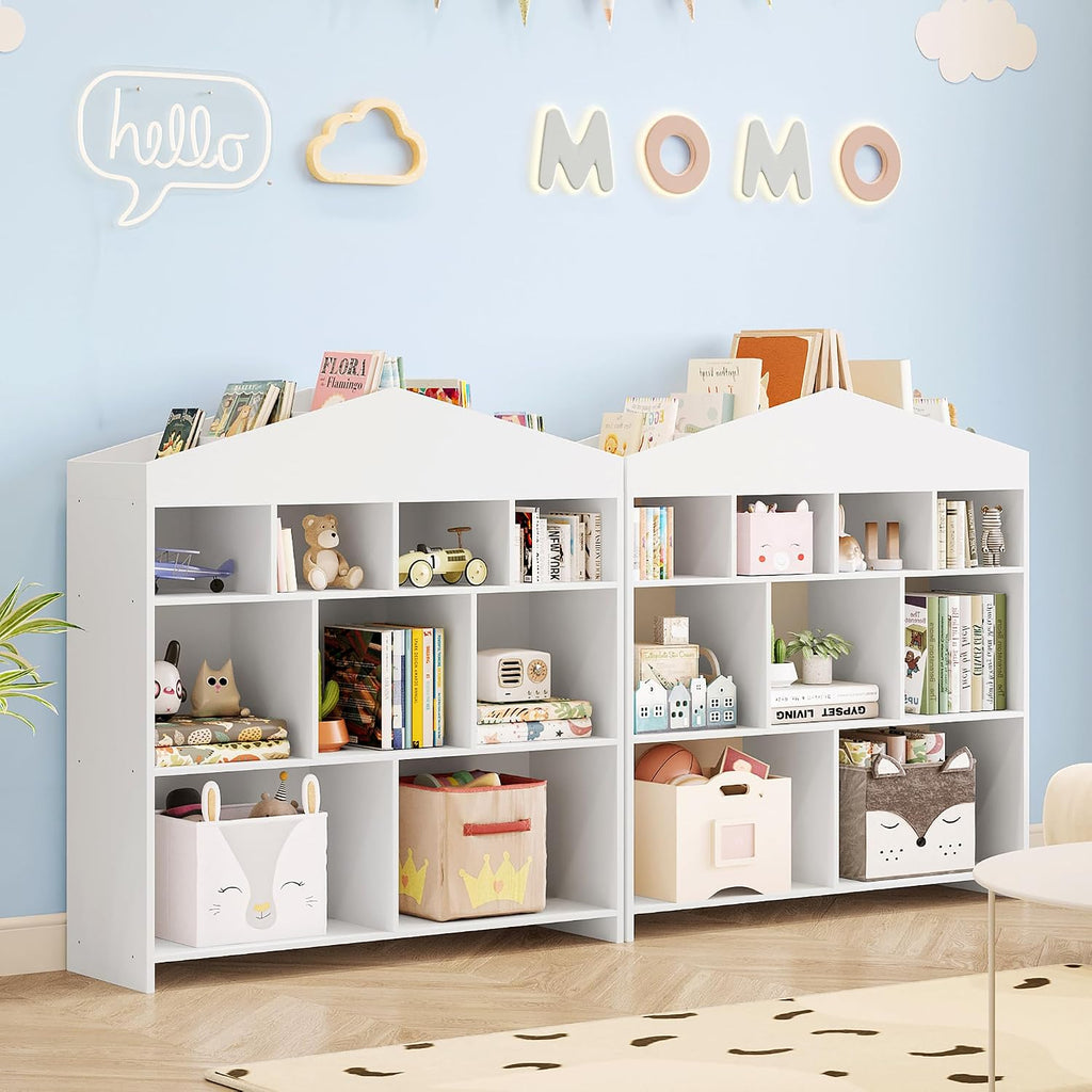 IDEALHOUSE Toy Storage Organizer 8 Cubes Kids Bookshelf Dollhouse Bookcase Rack Toddlers Playhouse Shelves Cabinet for Boys Girls Wooden Toy Chest Playroom, Classroom, Nursery, Kids Room,White