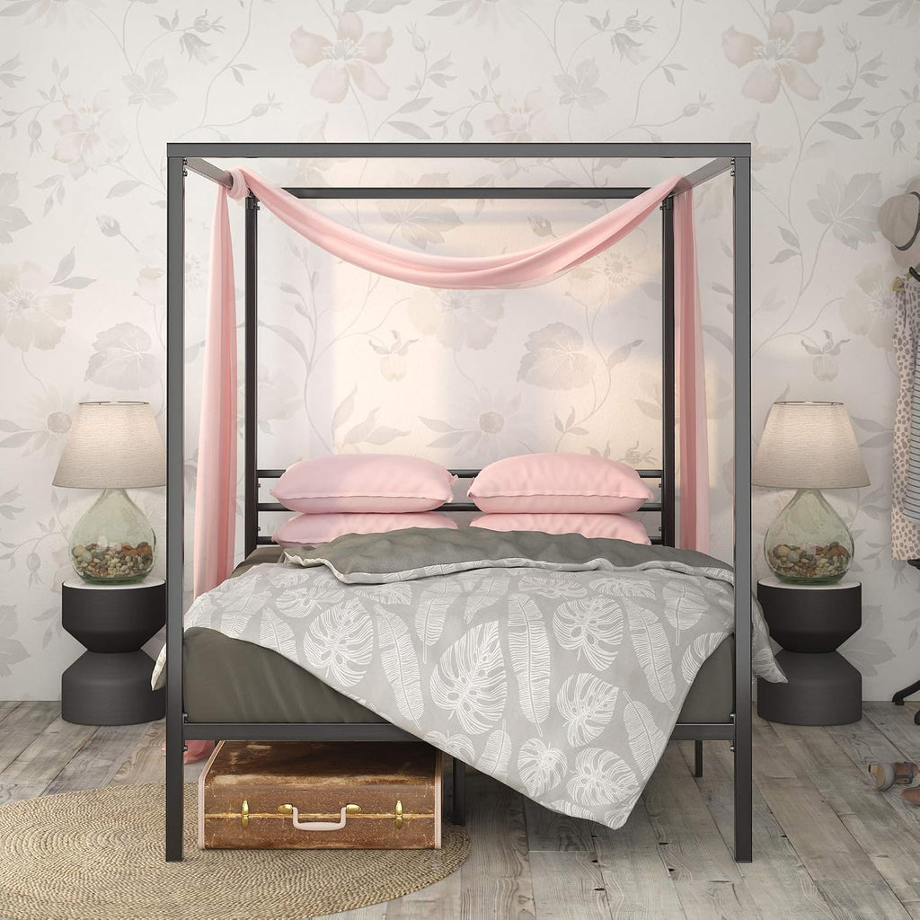 Zinus Patricia Metal Framed Canopy Four Poster Platform Bed Frame/Strong Steel Mattress Support/No Box Spring Needed, Queen, Black (OLB-CPBF-Q)