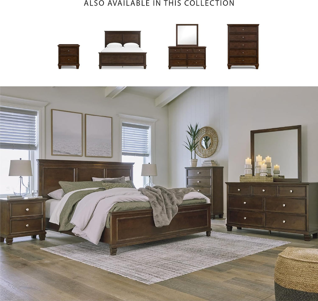 Signature Design by Ashley Danabrin Traditional King Panel Bed with Tapered Feet, Foundation or Box Spring Needed, Dark Brown