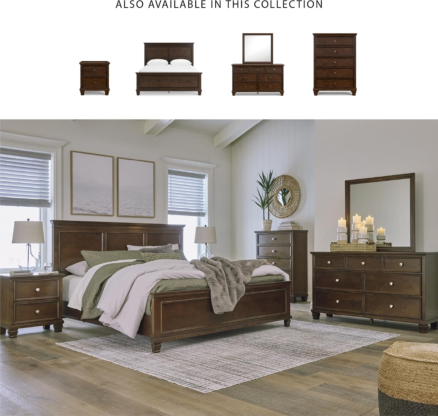 Signature Design by Ashley Danabrin Traditional King Panel Bed with Tapered Feet, Foundation or Box Spring Needed, Dark Brown
