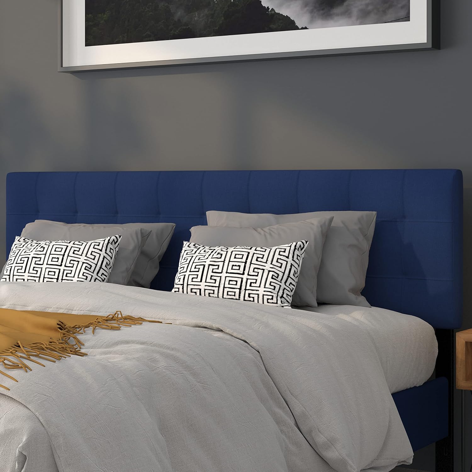 Flash Furniture Bedford Tufted Upholstered King Size Headboard in Navy Fabric