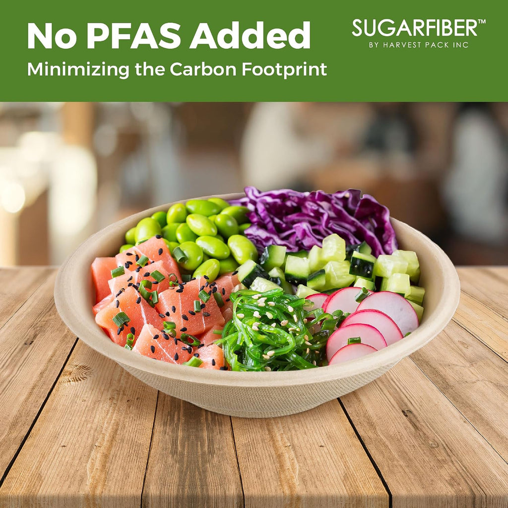 [1000 Count]Sugarfiber by Harvest 22oz Round Compostable Bowls PFAS Free with PLA coating, Heavy-Duty Eco-Friendly Disposable Bagasse Bowl, Sugarcane made plant fibers for Meal Prep