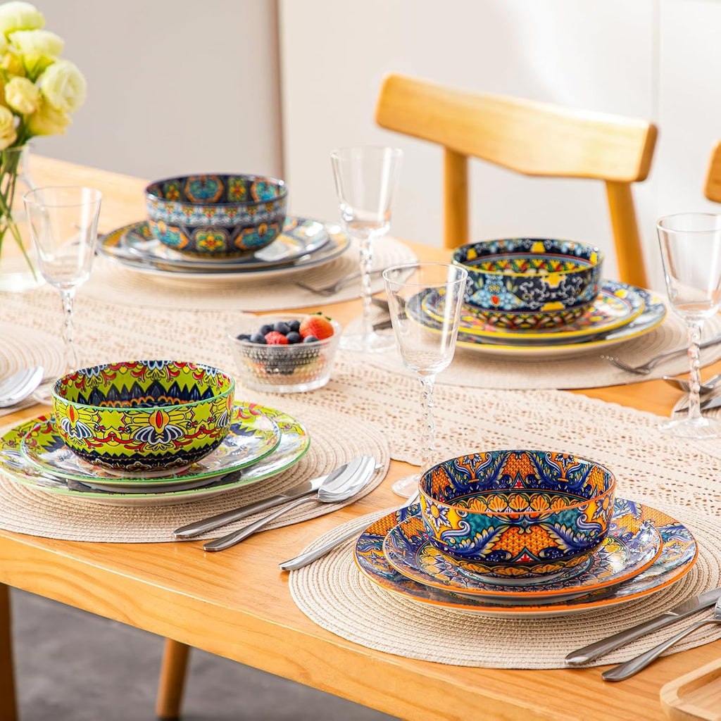 vancasso 18-Piece Dinnerware Sets,Ceramic Plates and Bowls Sets Service for 6, Bohemian Style Porcelain Dishes Set for 6, Microwave and Dishwasher Safe, Scratch Resistant,Non Toxic, Series KRVI