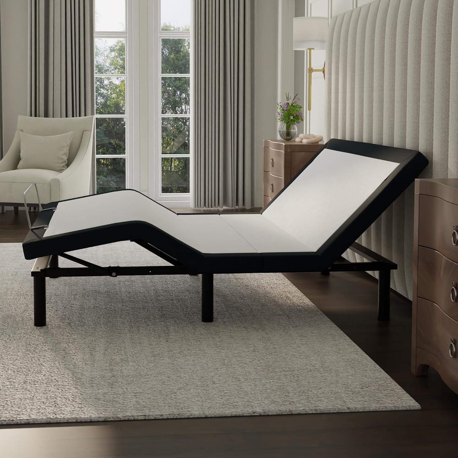 Blissful Nights e4 Full Size Adjustable Bed Base Frame with Massage, Anti-Snore, Zero Gravity, Dual USB Charging Station, Under Bed Nightlight, Wireless Remote Head and Foot Incline