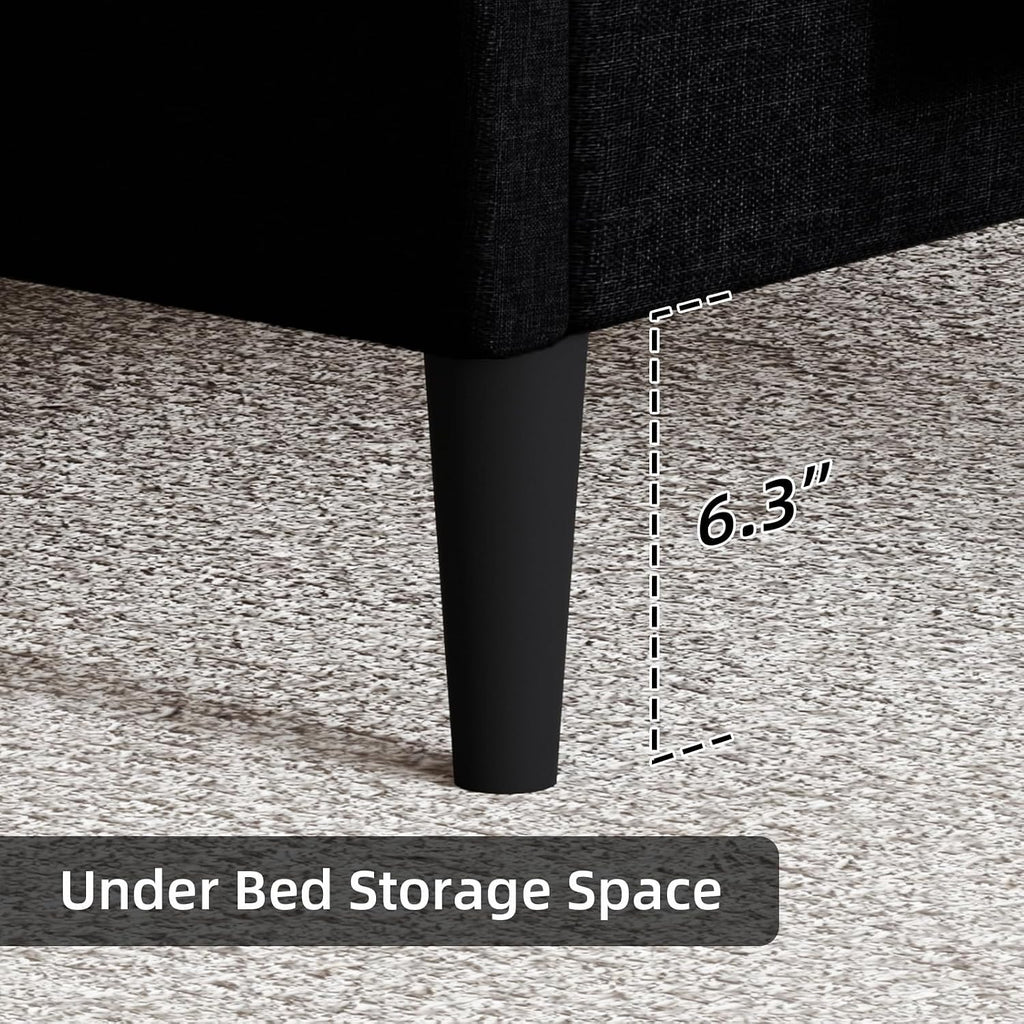 HOMBCK King Size Bed Frame, Linen Fabric Upholstered Bed Frame King Size with Headboard, Wood Slats Support, Button Tufted Design, No Box Spring Needed, Black