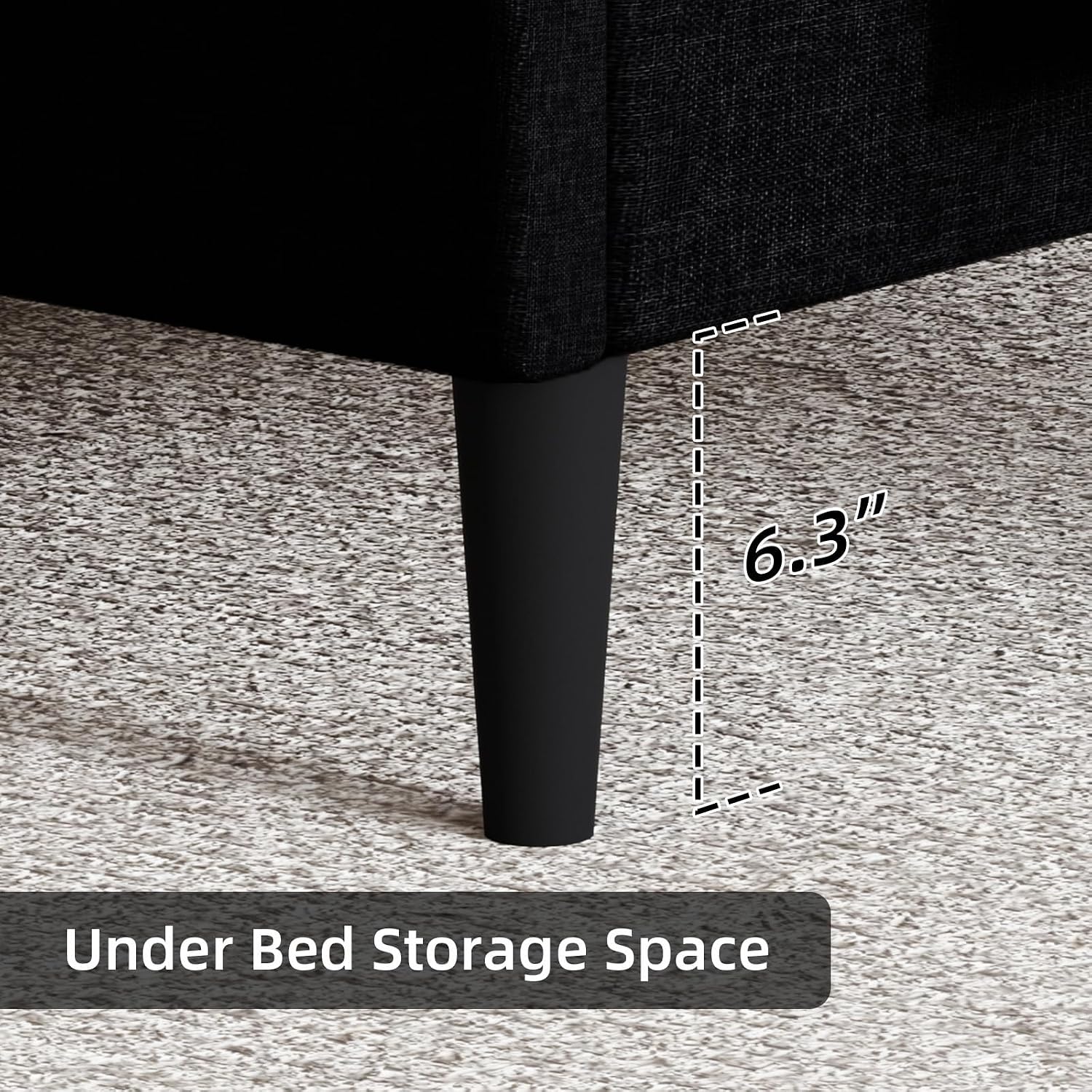 HOMBCK King Size Bed Frame, Linen Fabric Upholstered Bed Frame King Size with Headboard, Wood Slats Support, Button Tufted Design, No Box Spring Needed, Black