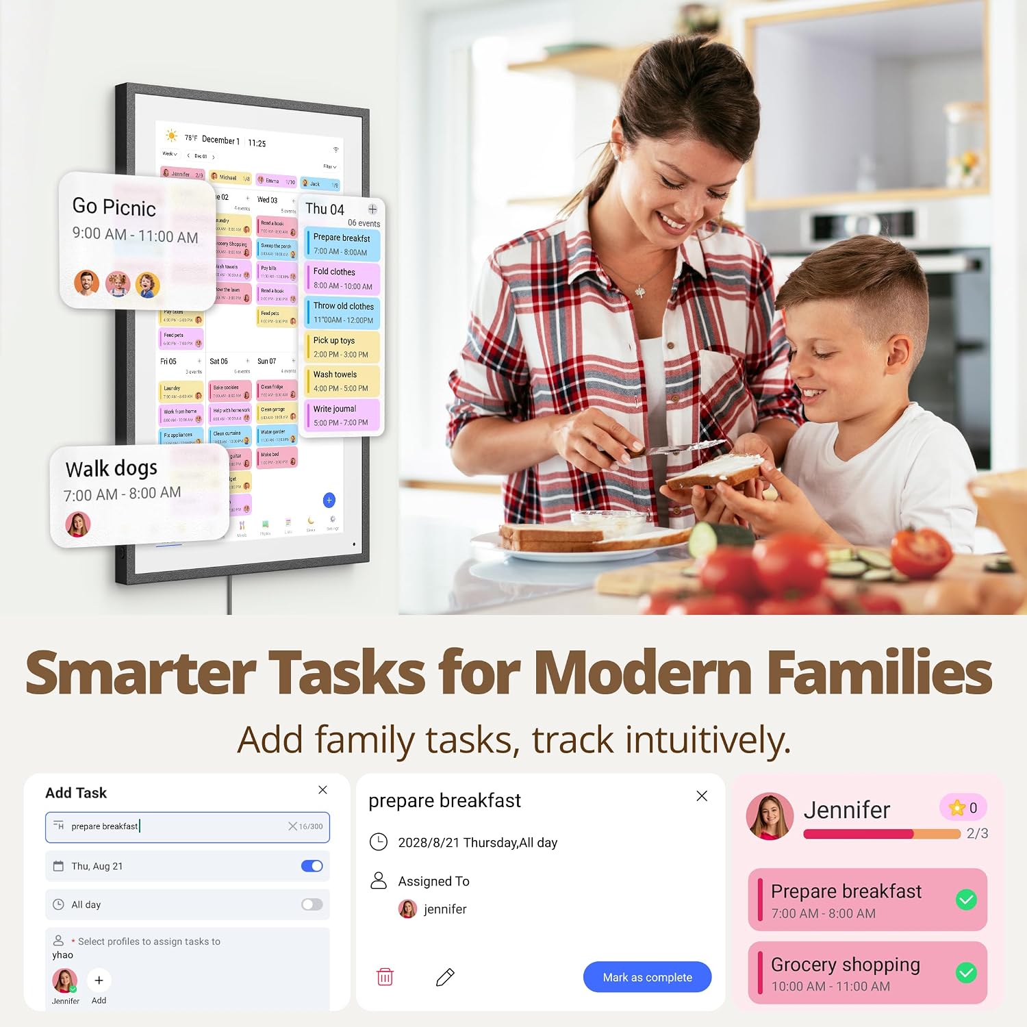 Dragon Touch 14 inch Digital Calendar & Chore Chart - Interactive Touchscreen Smart Family Planner,Digital Picture Frame for Mom, Women, Christmas & Weddings