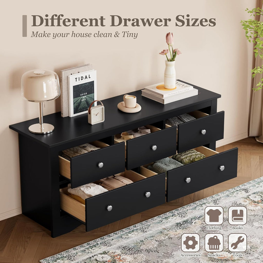 Furmax Dresser for Bedroom, 5 Wood Dresser, Chest of Drawers, for TV up to 65 inch, TV Stand Storage Chest of Drawers for Hallway Entryway (Black)