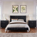 3 Pieces Velvet Bedroom Set with Full Upholstered Bed and Two Nightstand, Contemporary Furniture Set for Bedroom Living Room (Black+3 Pieces+Full)