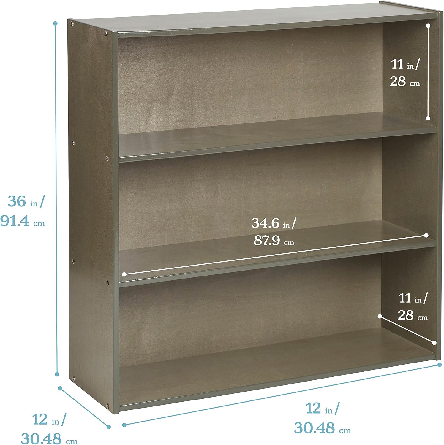 ECR4Kids Birch Streamline 3-Shelf Storage Cabinet, 36in High, Bookcase for Classroom and Playroom, Grey Wash