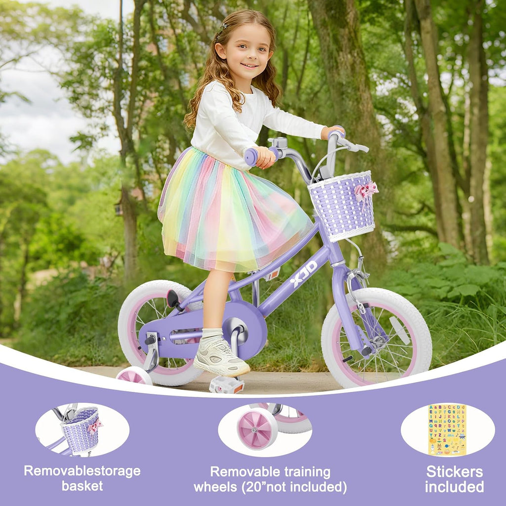 XJD Girls Bike for 2-12 Years Old Kids 12 14 16 20 Inch Toddler Bike,Retro Style Kids Bike with Training Wheels, 20 Inch Girl Bicycle with Kickstand