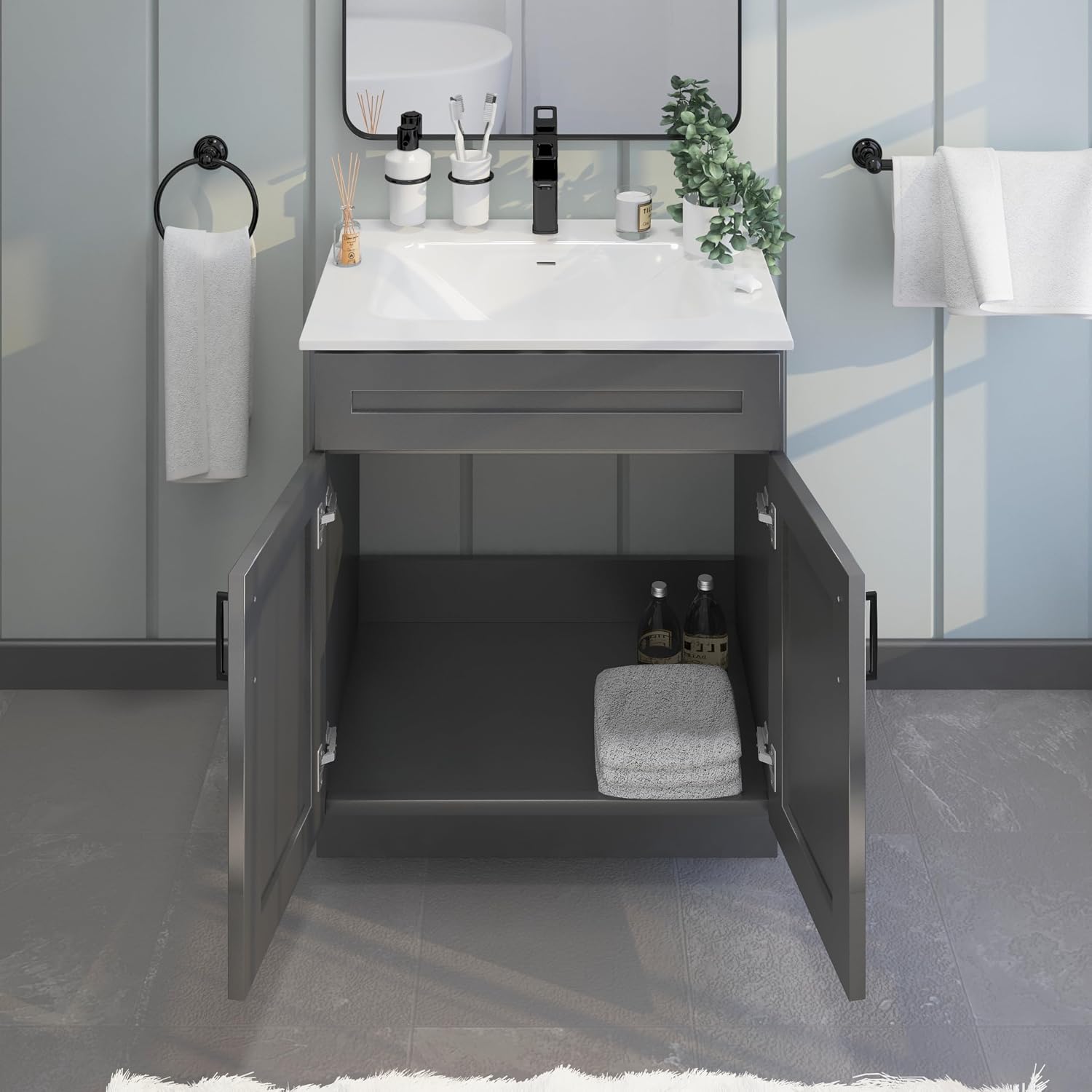 Bathroom Vanity Sink Base Ready-to-Assemble Bathroom Cabinet 24'/30'/36' Width (Vanity Base in Grey Shaker, 30 inch)