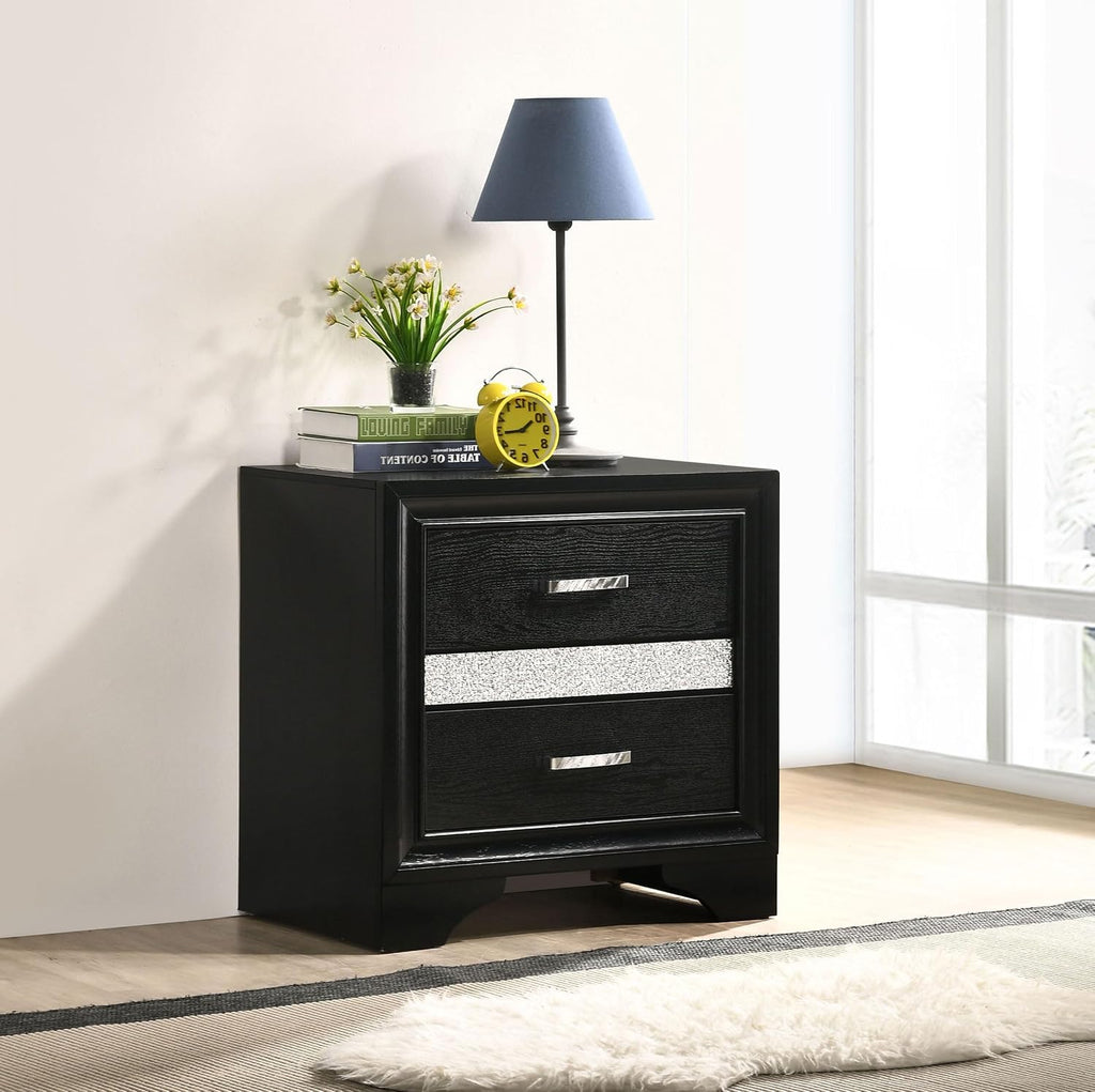 Coaster Home Furnishings Miranda Contemporary Engineered Wood 2-Drawer Bedroom Nightstand Bedside Table Organizer Unit Black 206362