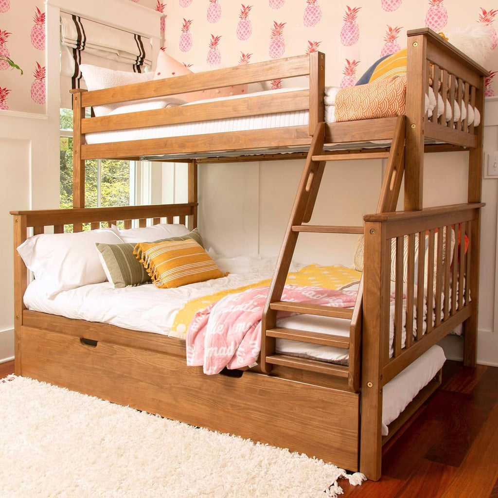 Max & Lily Classic Twin Over Full Bunk Bed, with Trundle, Pecan