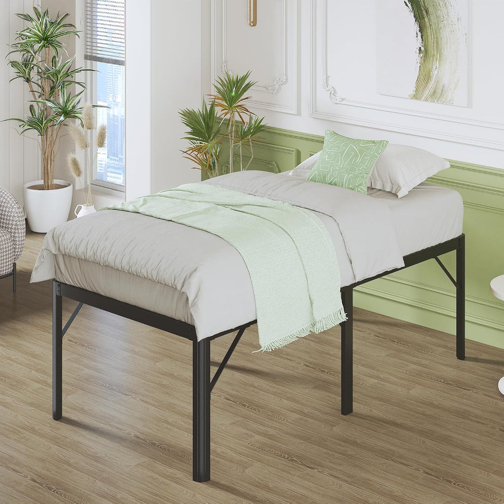 Lutown-Teen 25 Inch High Twin Bed Frames with Rounded Corner Legs, Heavy Duty Metal Twin Platform Bed Frame with Steel Slats Support, No Box Spring Needed, Noise Free, Easy Assembly