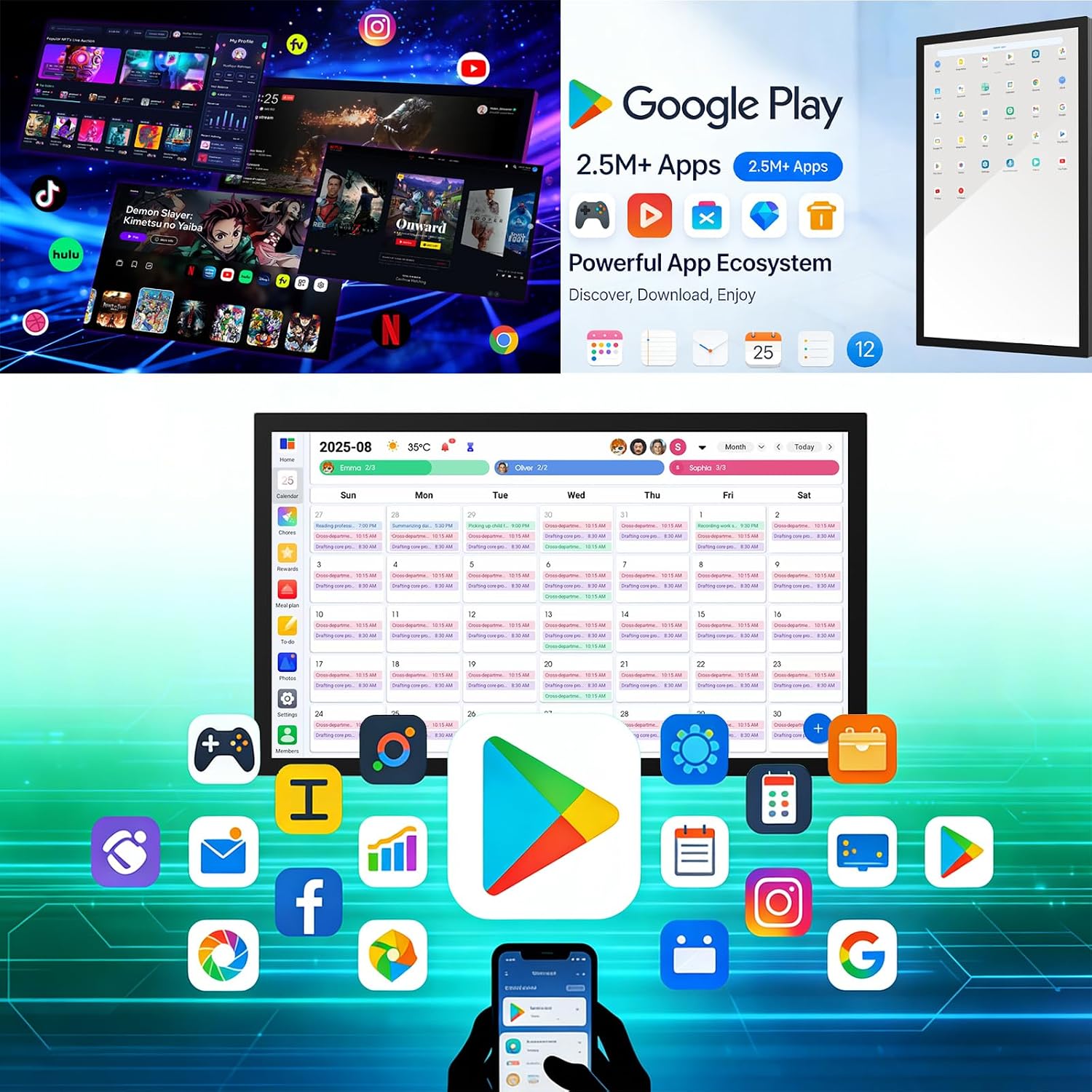 32' Smart Calendar Electronic Calendar, Digital Calendar Wall Touch Screen, Smart Touchscreen Interactive Display, Planner & Chore Chart for Home Office, Meal Plans & Family Organizer