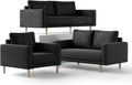 Furniture of America Oriana Contemporary Boucle Fabric 3-Piece Sofa Set with Back Pillows and Wooden Legs, Accent Furniture Sets for Living Room, Home Office, Bedroom, Lounge, Black