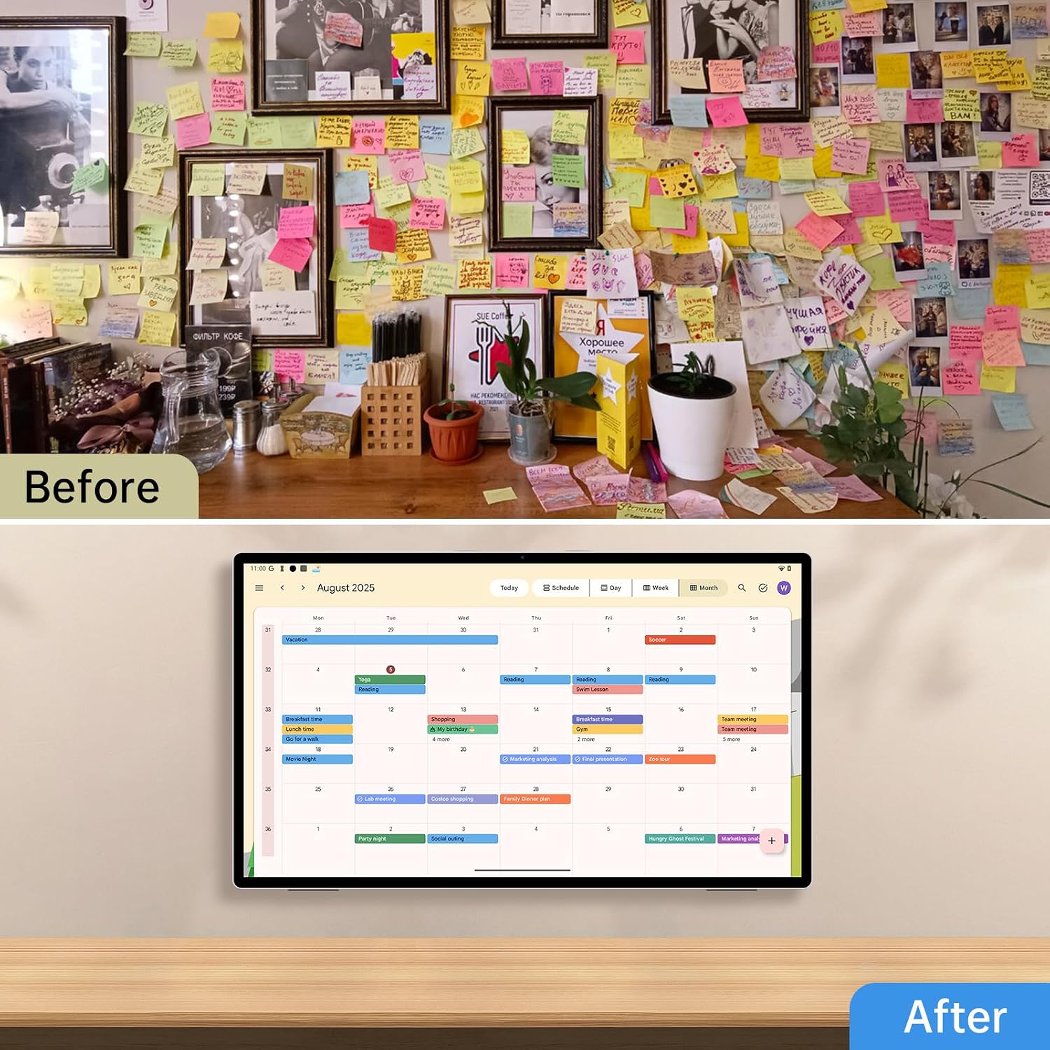 JAV Digital Calendar 25 Inch Electronic Wall Planner Smart Touchscreen Interactive Display & Chore Chart for Home & Meal Planning - Wall/Desk Mount, Wi-Fi Sync, Digital Photo Frame