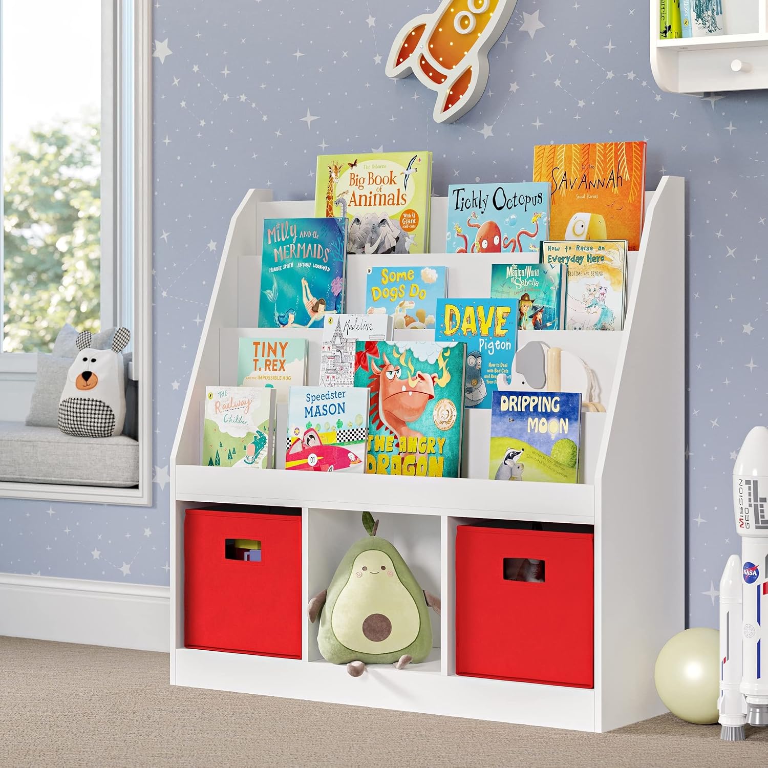 RiverRidge Kids 4 shelves Three Cubbies Bookrack, White (02-251), 11.81'D x 35'W x 36'H