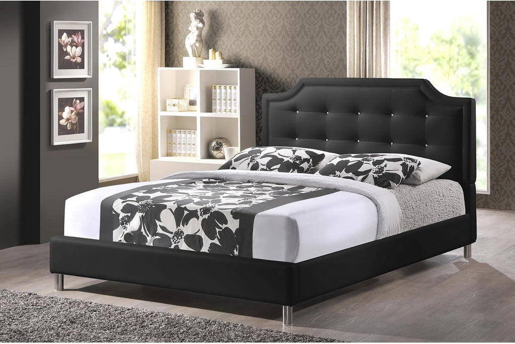 Baxton Studio Carlotta Modern Bed with Upholstered Headboard, Black, 47.5' x 63.58' x 88.6'