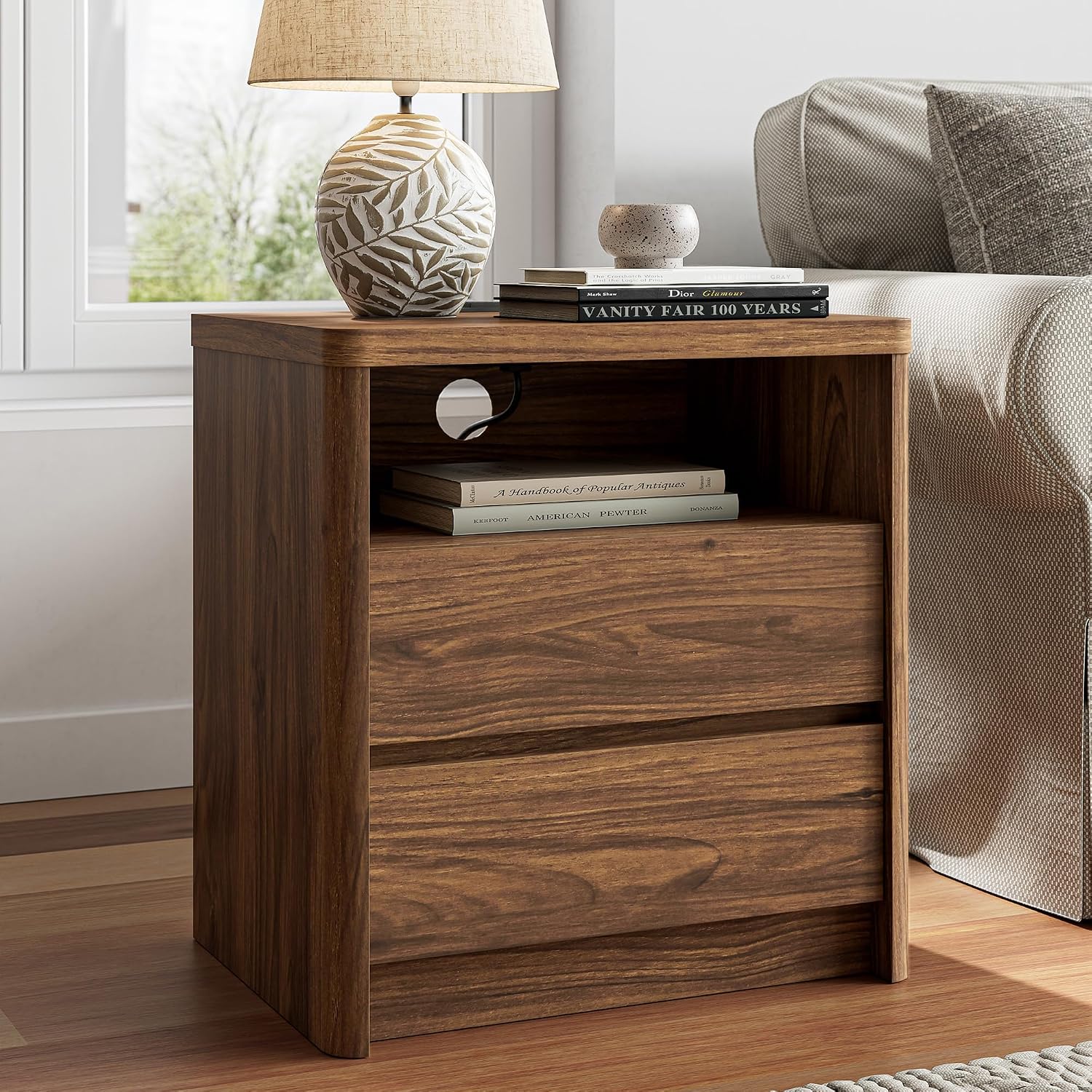 3 Pieces of Dresser and Nightstand Set,47.2 Inch Width 6-Drawer Dresser & 2-Drawer Nightstands Set of 2,Nightstand with USB&Type C Charging Station&Outlets, Modern Design for Bedroom, Walnut