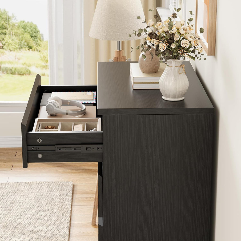 Jocoevol Modern 6 Drawer Dresser Black Dresser for Bedroom, Simply Chest of Drawers, Wood Storage Dresser with Deep Drawers for Living Room Hallway Entryway, Black