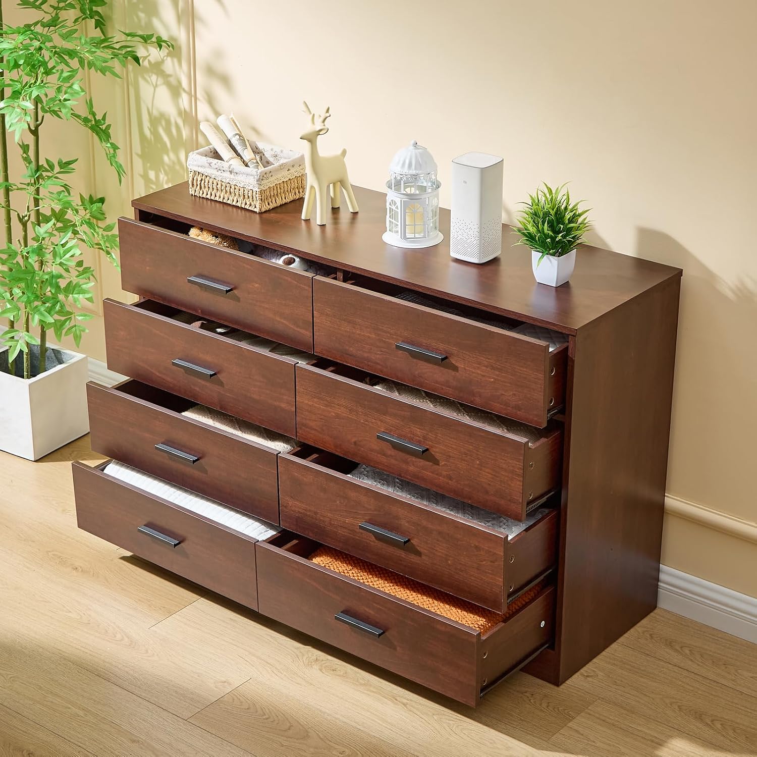LIDYUK Dark Cherry Dresser for Bedroom, 8 Drawer Dressers & Chests of Drawers, Modern Wood Dresser, 48 Inch Wide Chest of Drawers for Bedroom, Hallway, Living Room
