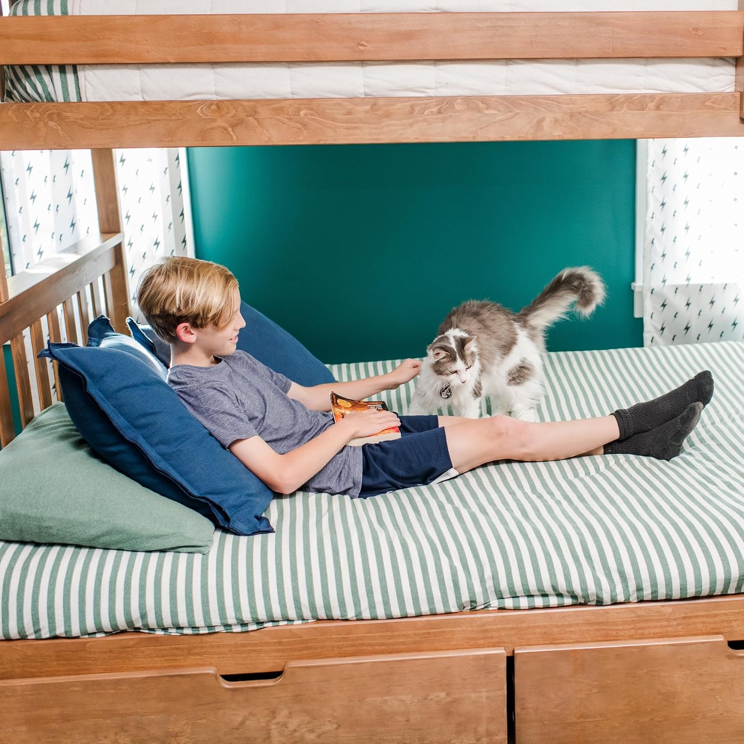Max & Lily Classic Twin Over Full Bunk Bed, with Storage Drawers, Pecan
