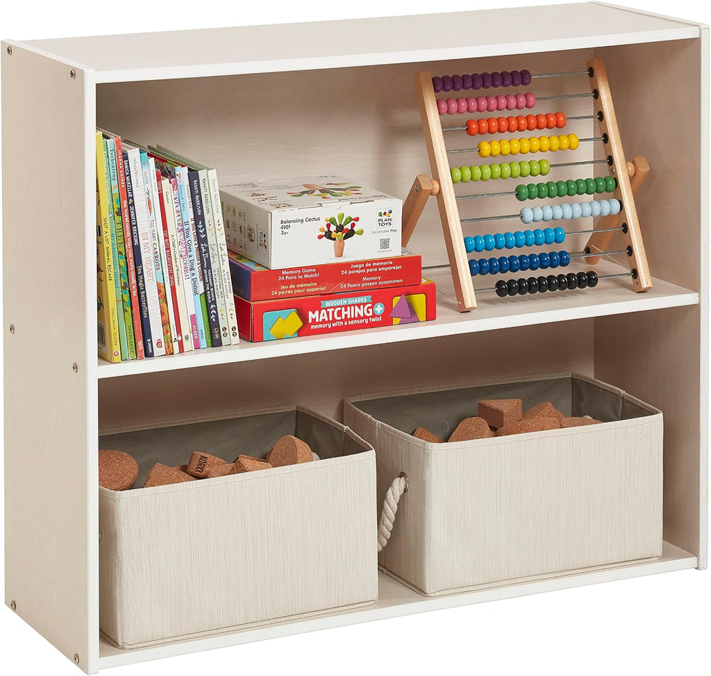 ECR4Kids Birch Streamline 2-Shelf Storage Cabinet, 30in High, Classroom Furniture, White Wash