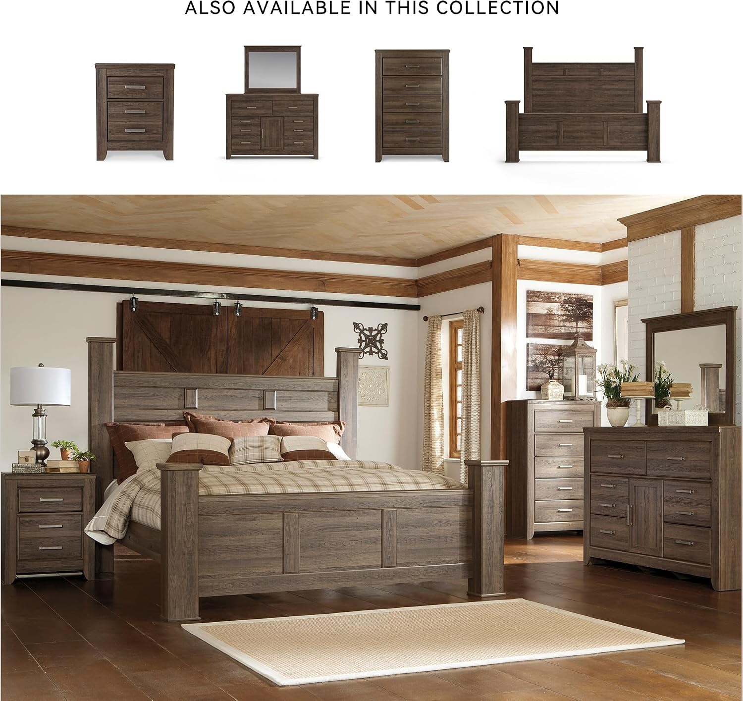 Signature Design by Ashley Juararo Vintage Smooth-Gliding 6-Drawer Dresser and Mirror with Safety Stop, Cabinet and Adjustable Shelf, Dark Brown