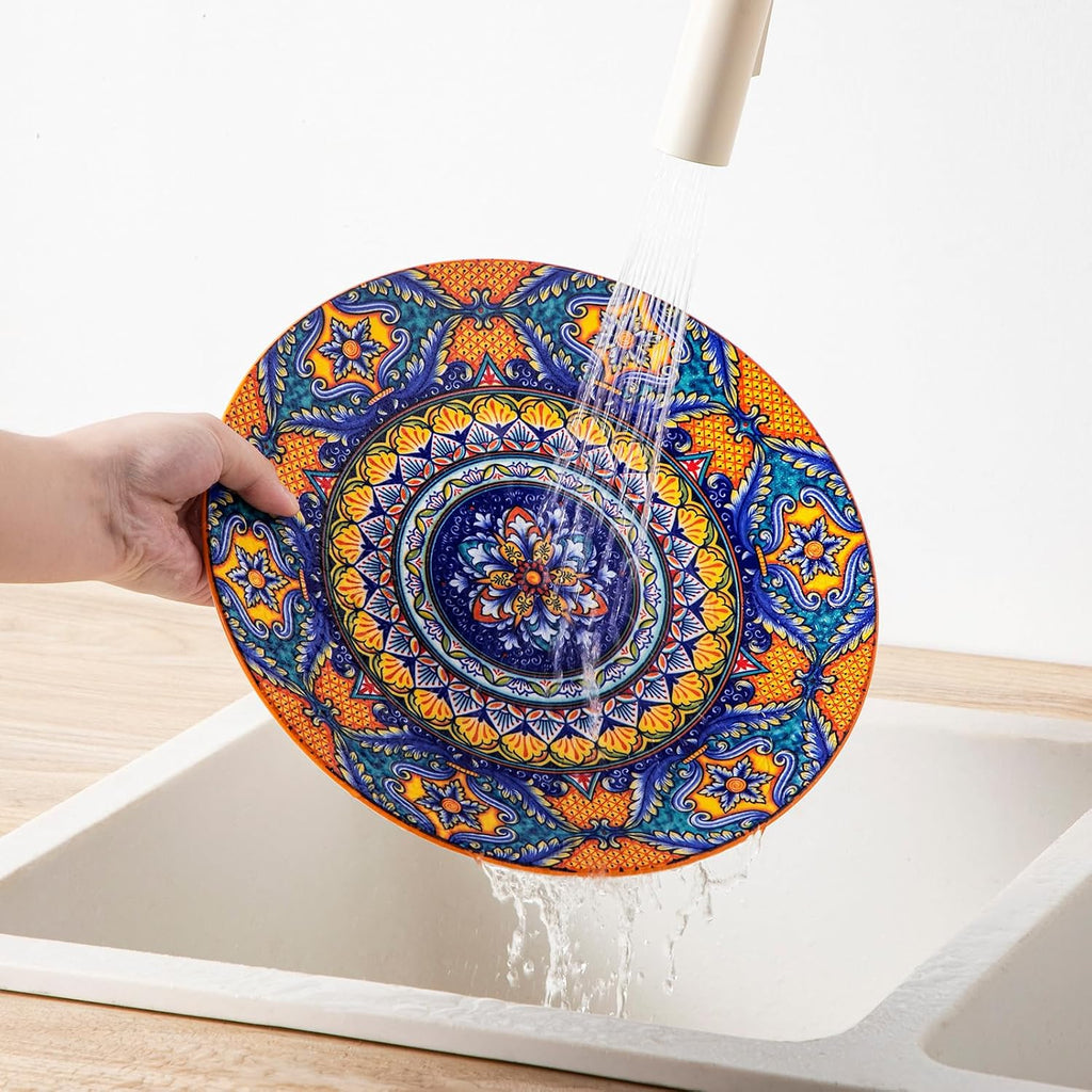 vancasso 24-Piece Dinnerware Sets,Plates & Bowls Sets Service for 6, Bohemian Porcelain Dishes Set for 6, Kitchen Dinner Set,Microwave & Dishwasher Safe, Scratch Resistant,Series KRVI