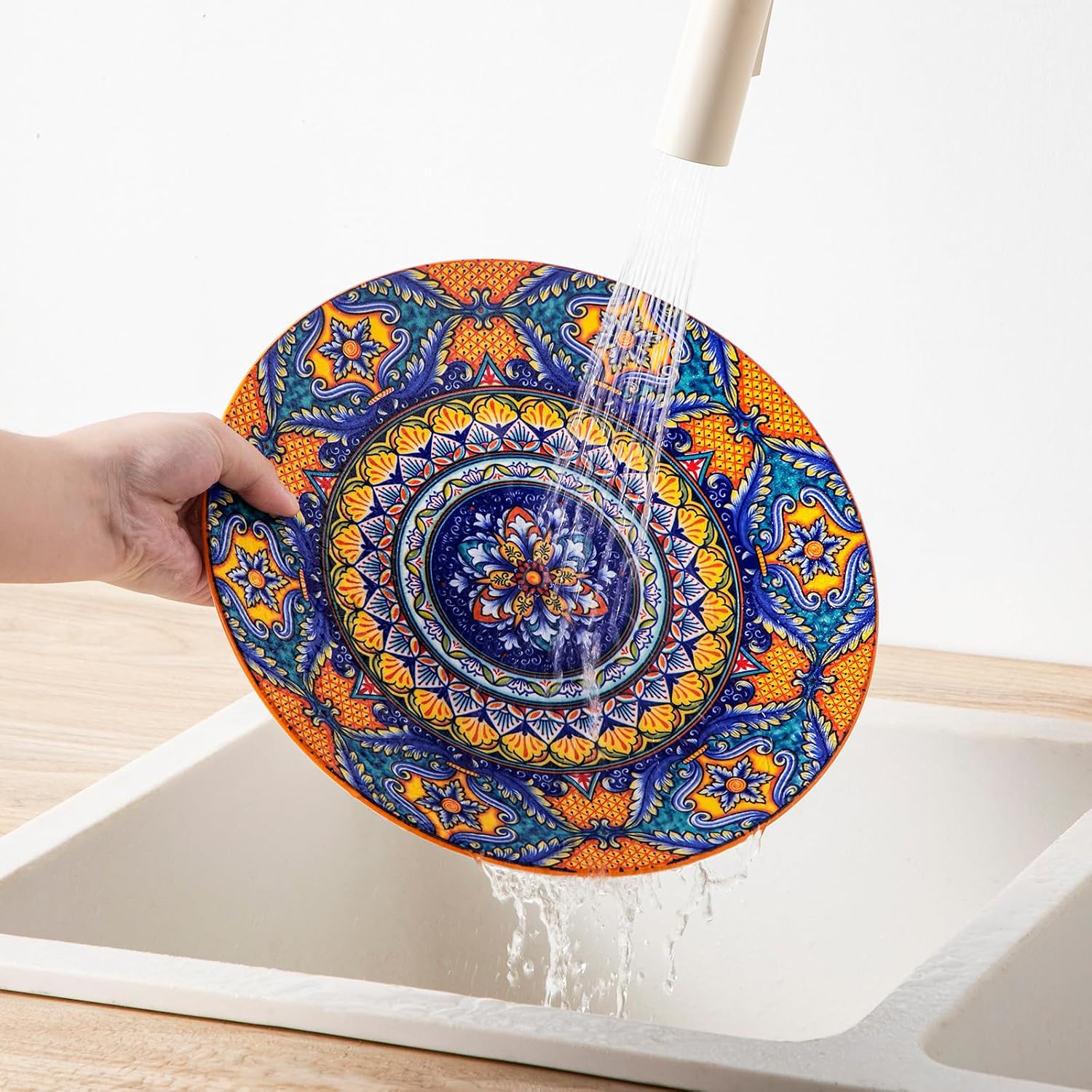 vancasso 24-Piece Dinnerware Sets,Plates & Bowls Sets Service for 6, Bohemian Porcelain Dishes Set for 6, Kitchen Dinner Set,Microwave & Dishwasher Safe, Scratch Resistant,Series KRVI