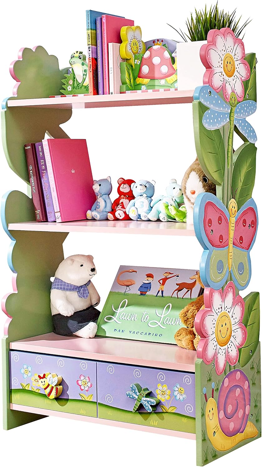 Fantasy Fields Magic Garden Kids 3-Tier Bookshelf & Drawer, Multi