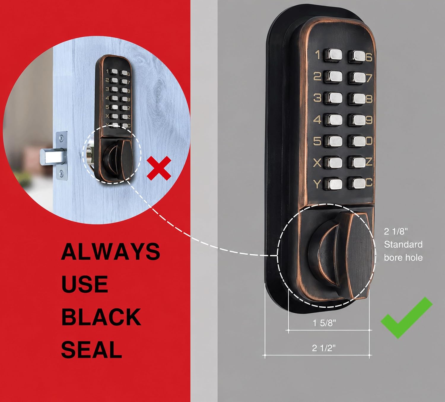 JOUNJIP Mechanical Deadbolt Lock - Keyless Entry Door Lock - Code NOT Required When Locking – 100% Mechanical with Flat Spindle, Thumb Turn Door Knob - Oil-Rubbed Bronze [Upgraded 2025]