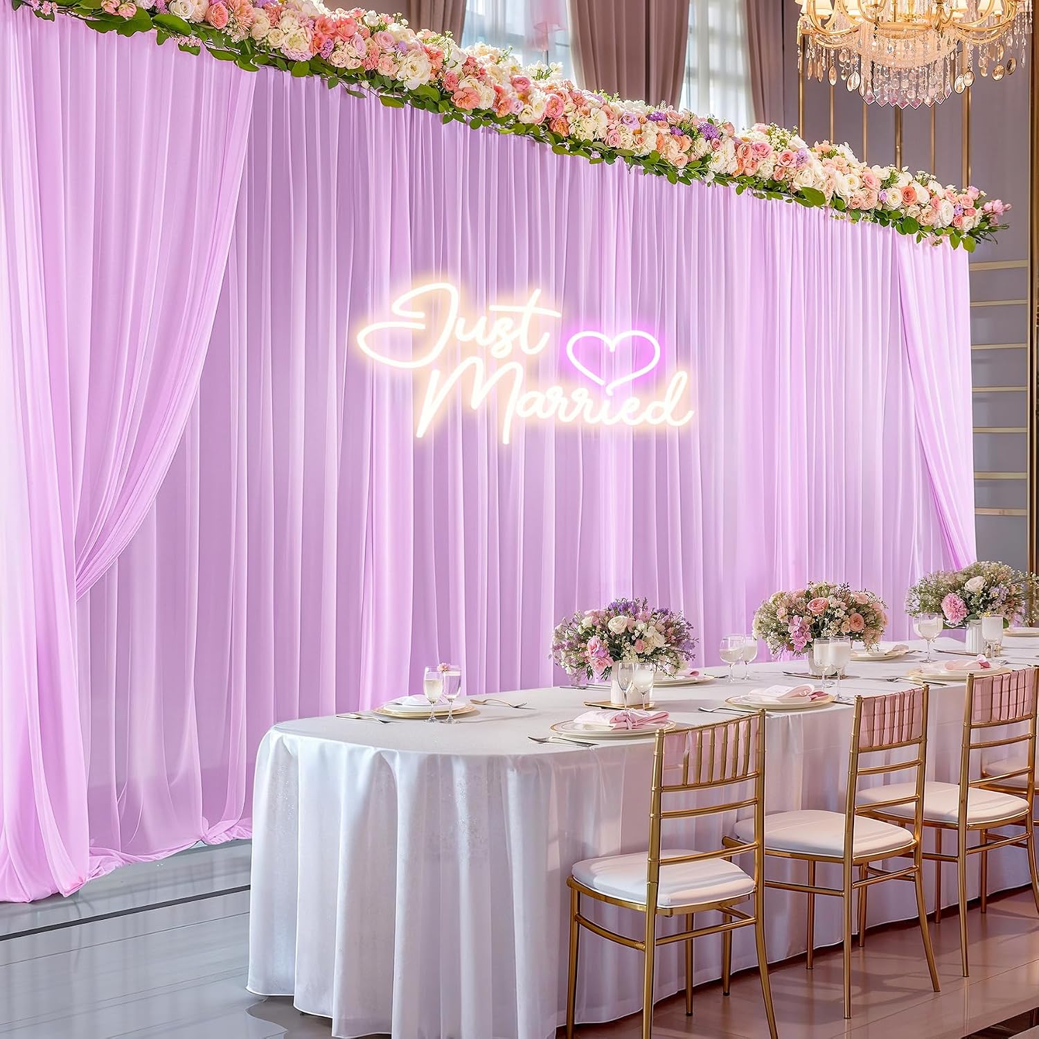40ft x 10ft Pink Backdrop Curtains, Wrinkle-Free Sheer Chiffon Fabric Photo Backdrop Drapes for Wedding Arch Party Ceremony Stage Photography Decorations