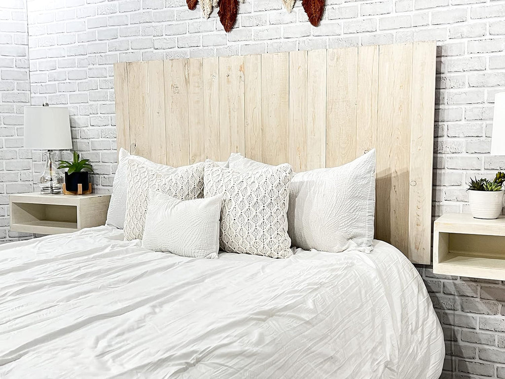 Barn Walls Antique White Headboard, Farmhouse Design, Solid Wood Headboard, Floating Panels, Wall Mount, Adjustable Height, Easy Assembly, Full Size