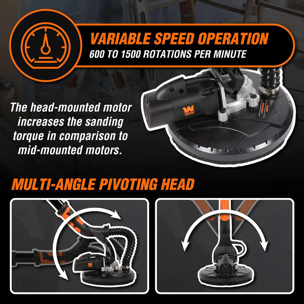 WEN DW5062 Variable Speed 5-Amp Drywall Sander with 15-Foot Dust Hose , Black