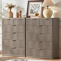 LEYAOYAO Fluted 6 Drawers Dresser for Bedroom Set of 2, 42' Tall Modern Chest of Drawers with Metal Handle, Curved Profile Design,Grey Wood Drawer Organizer for Bedroom, Living Room, Hallway