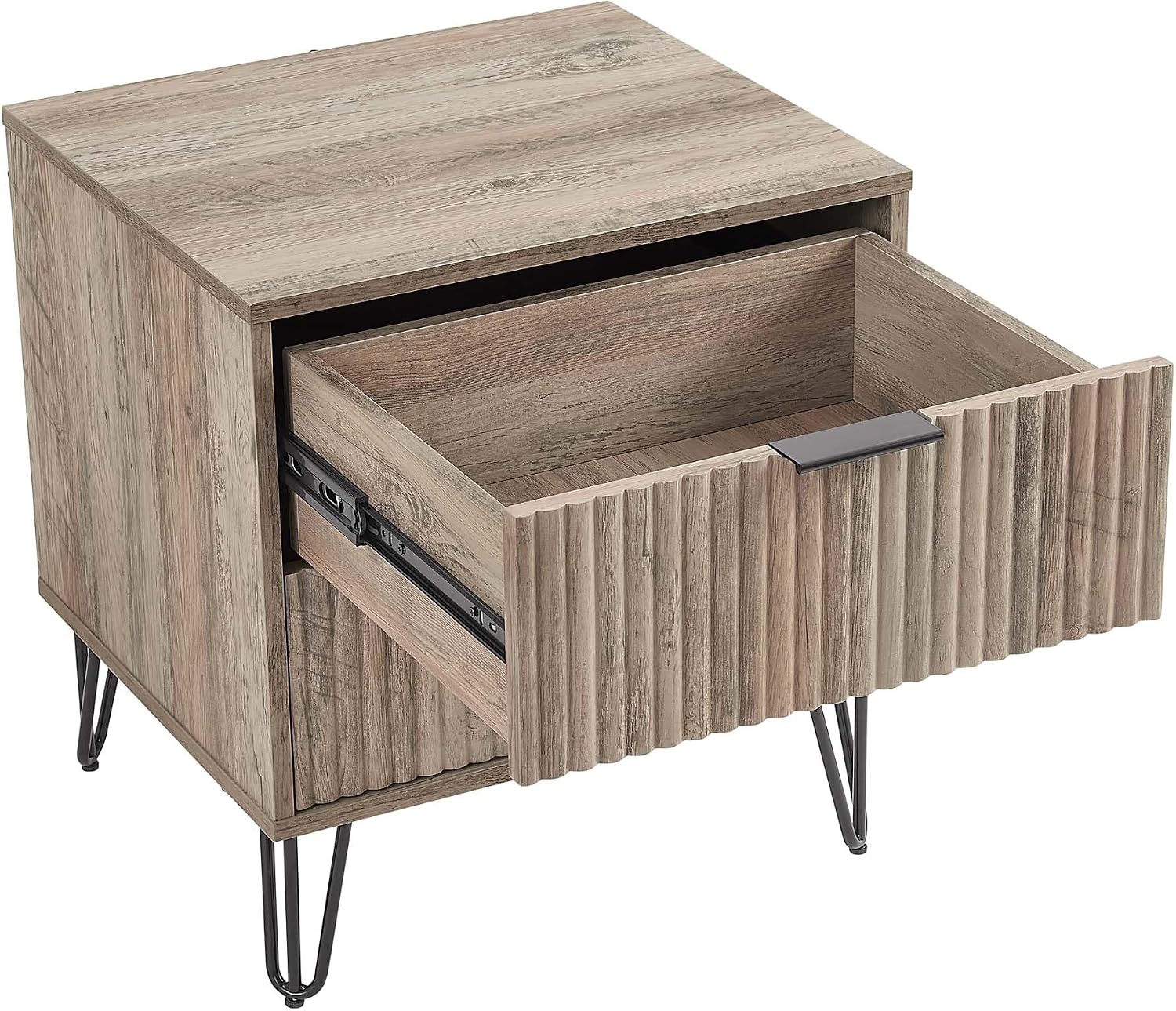 Manhattan Comfort Dumbo 2 Piece Dresser & Nightstand Set, Fluted Night Stand with Hairpin Gold Metal Legs & 3-Drawer Dresser, No Tool Assembly, Storage Cabinet for Bedroom, Living Room in Rustic Grey