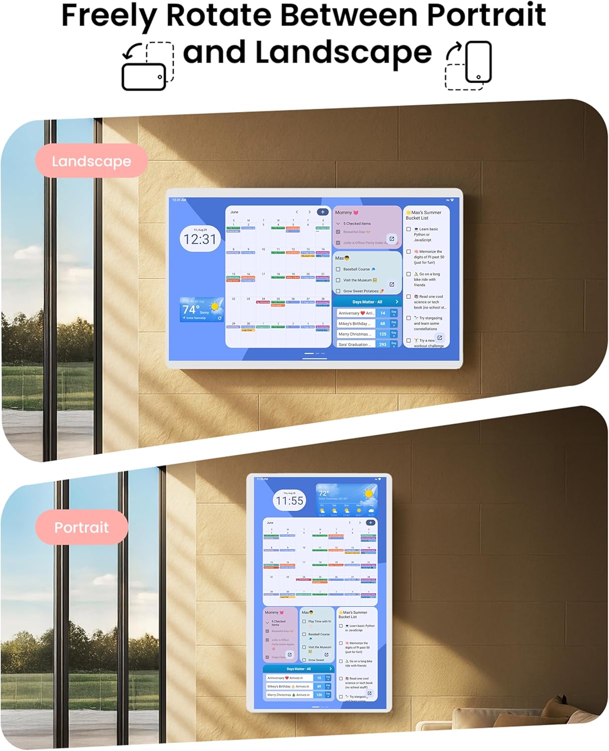Digital Calendar Wall Touch Screen, Digital Wall Calendar, (24 Inch Smart Digital Calendar Family Schedules, Meal Planning, Business Chore Chart)