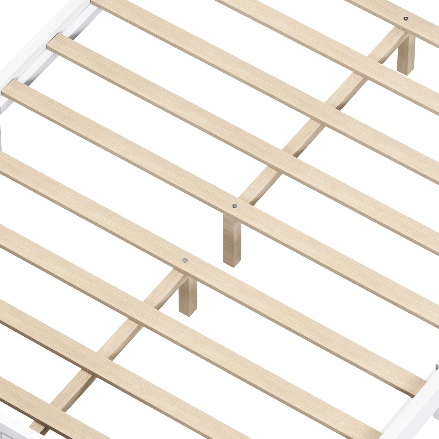 JIVOIT Vintage Wooden Bed Frame, Queen Size Platform Bed with Wide Headboard, Wood Slats Support, No Spring Box Needed, Easy Assembly (White-Queen,2)