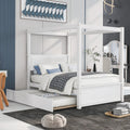 CITYLIGHT Full Size Canopy Bed Frame with Trundle Bed,Wooden Canopy Trundle Bed with Support Slats,Four Post Bed with Headboard for Kids Girls Boys,Brushed White