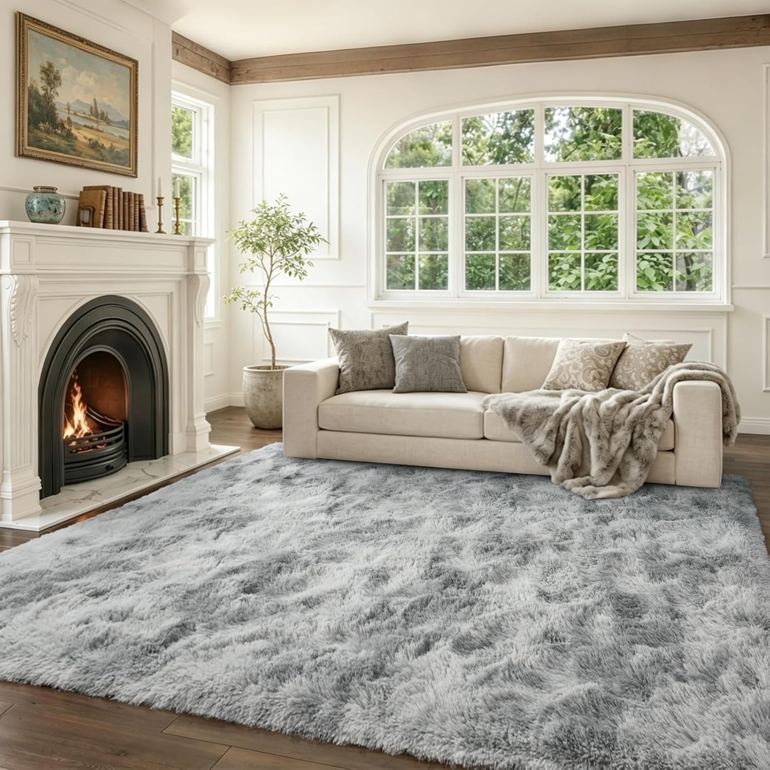 10x14 Ft Extra Large Shag Rugs for Living Room, Ultra Soft Fluffy Furry Area Rugs for Bedroom Indoor Floor, Aesthetic Carpet for Kids Home Decor (Light Grey)