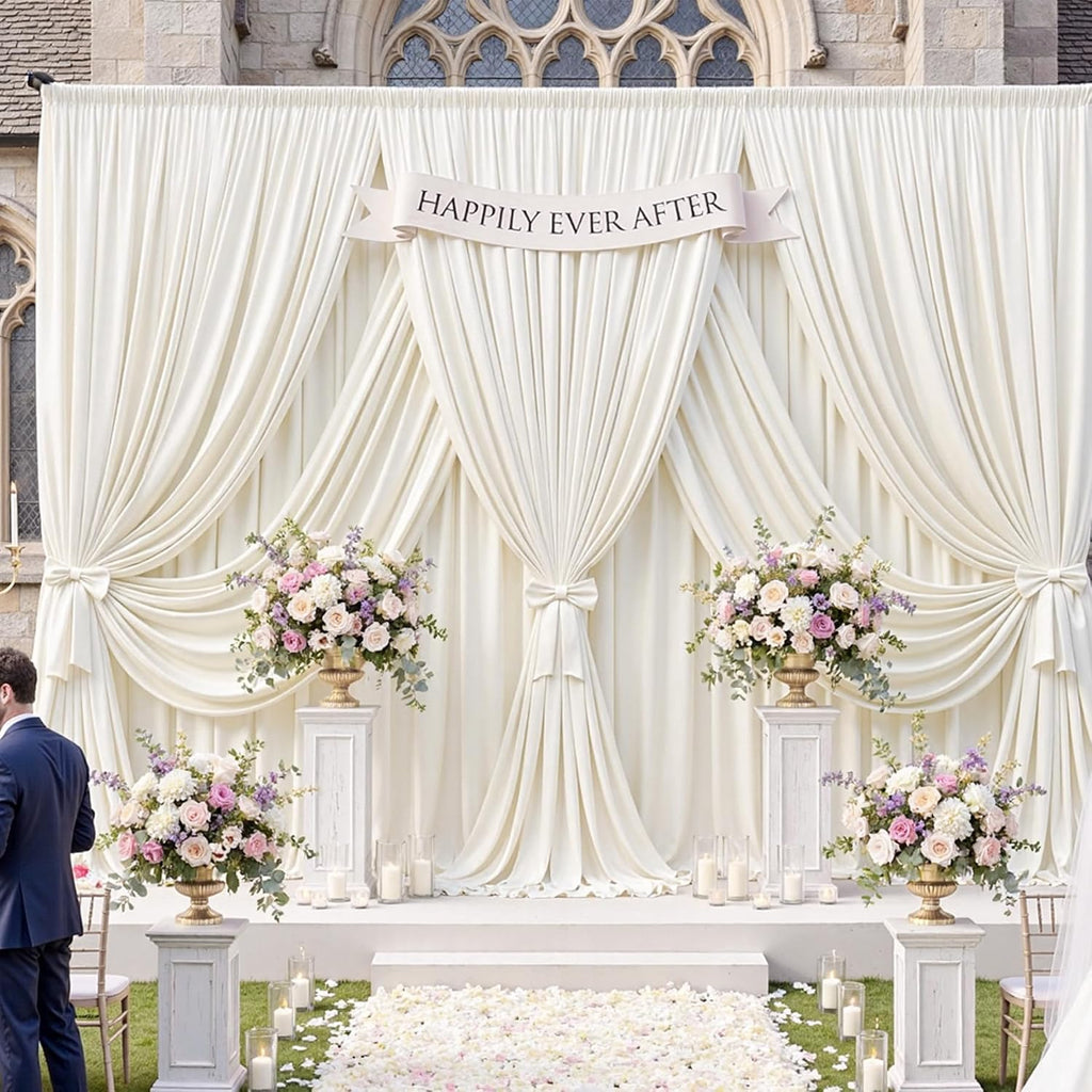 12 Panels 5x12ft Ivory Backdrop Curtains for Parties, Wrinkle Free Polyester Ivory Photo Backdrop Drapes 12 ft Long Back Drop Cloth for Wedding Birthday Photography Background Party